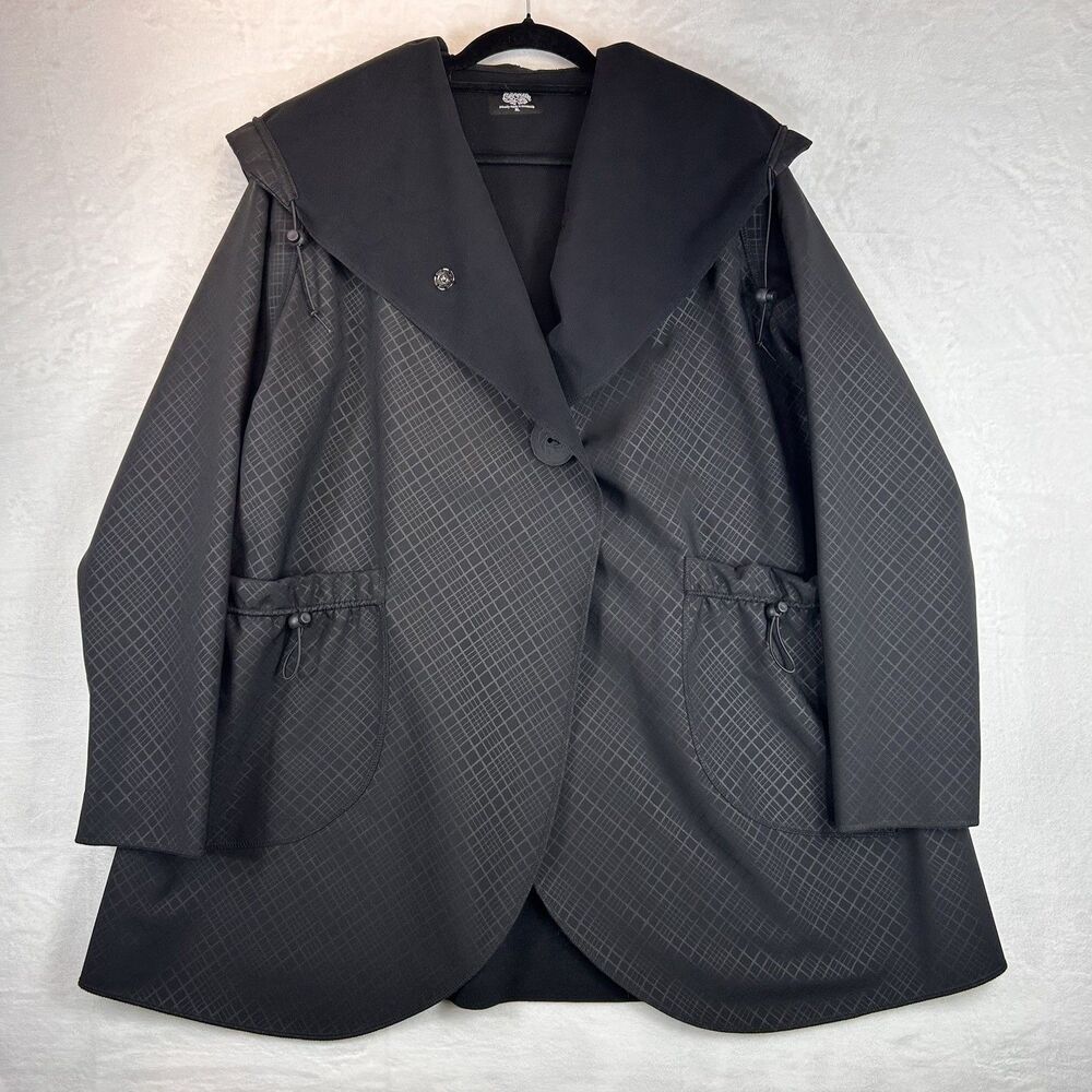 Cameleon Swing Coat Women XL Black Hooded Fleece Lined Pockets Baggy Relaxed Fit
